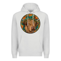 Dove Grey fall highland cow round Premium Hoodie - RanaPortraitStore
