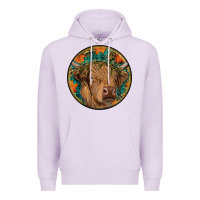 Lilac fall highland cow round Premium Hoodie - RanaPortraitStore