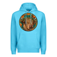 Ocean Blue fall highland cow round Premium Hoodie - RanaPortraitStore