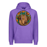 Purple fall highland cow round Premium Hoodie - RanaPortraitStore
