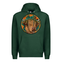 Sports Green fall highland cow round Premium Hoodie - RanaPortraitStore