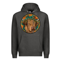 Charcoal Heather fall highland cow round Premium Hoodie - RanaPortraitStore