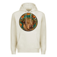 Oatmeal Heather fall highland cow round Premium Hoodie - RanaPortraitStore