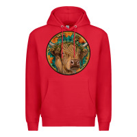 Red fall highland cow round Premium Hoodie - RanaPortraitStore