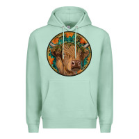 Seafoam fall highland cow round Premium Hoodie - RanaPortraitStore