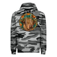 Slate Camo fall highland cow round Premium Hoodie - RanaPortraitStore
