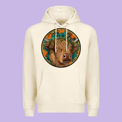 Fall Highland Cow Round Premium Hoodie Designed By Ranaportraitstore