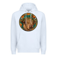 White fall highland cow round Premium Hoodie - RanaPortraitStore