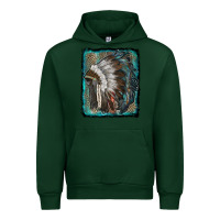 Forest Green indian feather headdress with leopard background Urban Hoodie - RanaPortraitStore