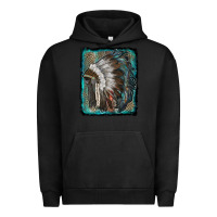 Pigment Black indian feather headdress with leopard background Urban Hoodie - RanaPortraitStore