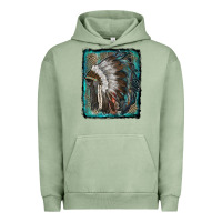 Pigment Oil Green indian feather headdress with leopard background Urban Hoodie - RanaPortraitStore