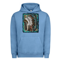 Pigment Pebble Blue indian feather headdress with leopard background Urban Hoodie - RanaPortraitStore