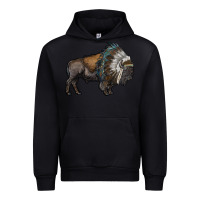 Black bison with indian headdress Urban Hoodie - RanaPortraitStore