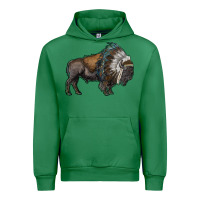 Emerald bison with indian headdress Urban Hoodie - RanaPortraitStore