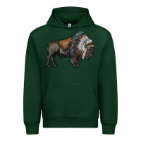 Forest Green bison with indian headdress Urban Hoodie - RanaPortraitStore