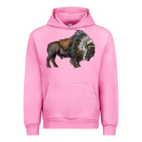 Fuchsia Pink bison with indian headdress Urban Hoodie - RanaPortraitStore
