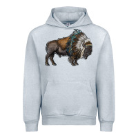 Heather Grey bison with indian headdress Urban Hoodie - RanaPortraitStore