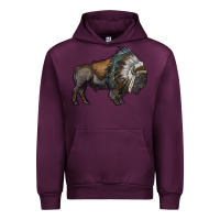Mauve Wine bison with indian headdress Urban Hoodie - RanaPortraitStore