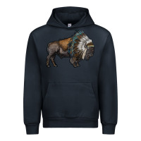 Navy bison with indian headdress Urban Hoodie - RanaPortraitStore