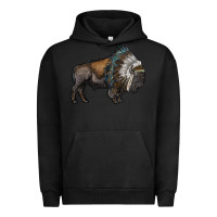 Pigment Black bison with indian headdress Urban Hoodie - RanaPortraitStore