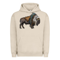 Pigment French Oak bison with indian headdress Urban Hoodie - RanaPortraitStore