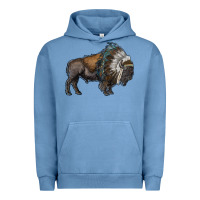 Pigment Pebble Blue bison with indian headdress Urban Hoodie - RanaPortraitStore