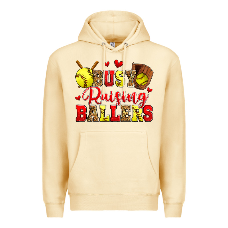 Busy Raising Ballers Softball Premium Hoodie by Zillion Design Studio | Teevron