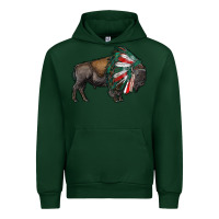 Forest Green mexican bison with indian headdress Urban Hoodie - RanaPortraitStore