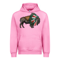Fuchsia Pink mexican bison with indian headdress Urban Hoodie - RanaPortraitStore