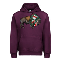 Mauve Wine mexican bison with indian headdress Urban Hoodie - RanaPortraitStore