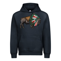 Navy mexican bison with indian headdress Urban Hoodie - RanaPortraitStore