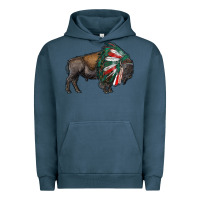 Pigment Midnight Navy mexican bison with indian headdress Urban Hoodie - RanaPortraitStore