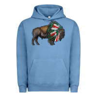 Pigment Pebble Blue mexican bison with indian headdress Urban Hoodie - RanaPortraitStore