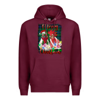 Burgundy christmas roosters with background Premium Hoodie - RanaPortraitStore