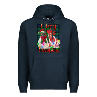 Navy christmas roosters with background Premium Hoodie - RanaPortraitStore