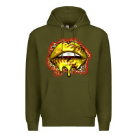 Army Green softball lips Premium Hoodie - Zillion Design Studio