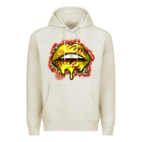 Oatmeal Heather softball lips Premium Hoodie - Zillion Design Studio