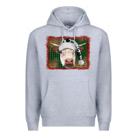 Heather Grey christmas cow with background Premium Hoodie - RanaPortraitStore