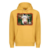Mustard christmas cow with background Premium Hoodie - RanaPortraitStore