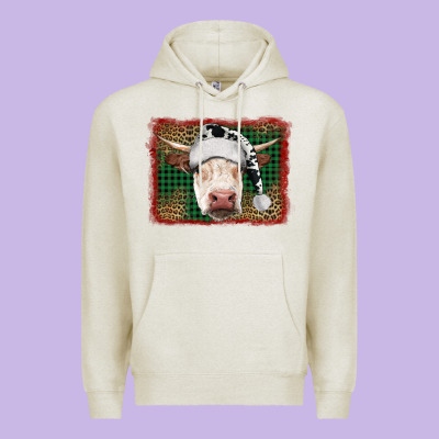 Christmas Cow With Background Premium Hoodie Designed By Ranaportraitstore