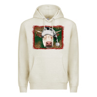 Oatmeal Heather christmas cow with background Premium Hoodie - RanaPortraitStore