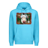 Ocean Blue christmas cow with background Premium Hoodie - RanaPortraitStore