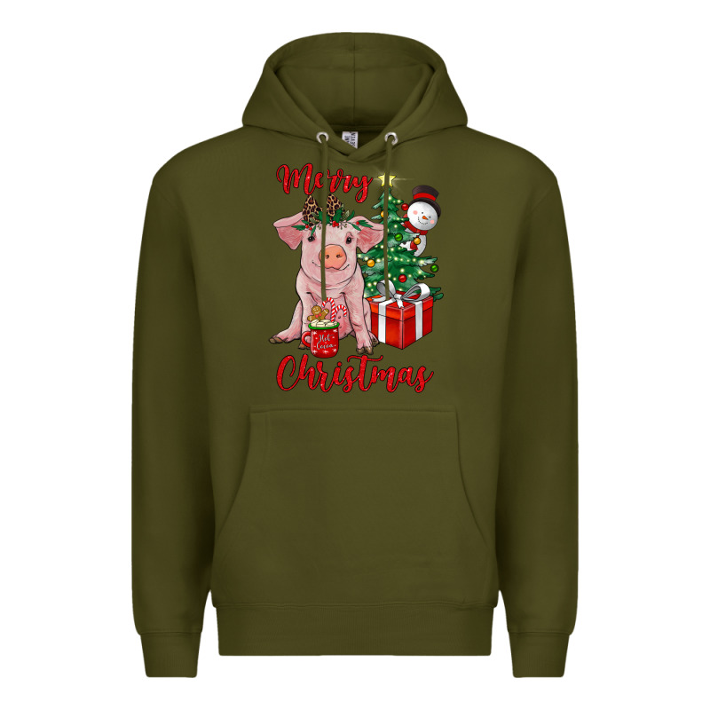 Merry Christmas Pig Premium Hoodie by RanaPortraitStore | Teevron