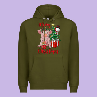 Merry Christmas Pig Premium Hoodie Designed By Ranaportraitstore