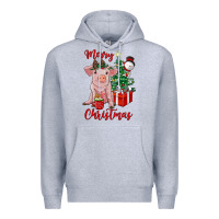 Heather Grey merry christmas pig Premium Hoodie - RanaPortraitStore