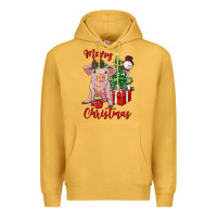 Mustard merry christmas pig Premium Hoodie - RanaPortraitStore