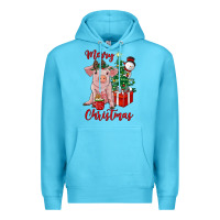 Ocean Blue merry christmas pig Premium Hoodie - RanaPortraitStore