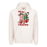Pale Pink merry christmas pig Premium Hoodie - RanaPortraitStore