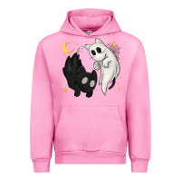 Fuchsia Pink Ghost Cats with Balance Halloween Urban Hoodie - texasbilliewilder
