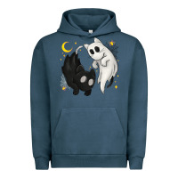Pigment Midnight Navy Ghost Cats with Balance Halloween Urban Hoodie - texasbilliewilder